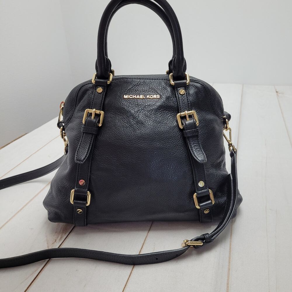 Michael Kors Bedford black leather legacy satchel bag crossbody purse XL bowler